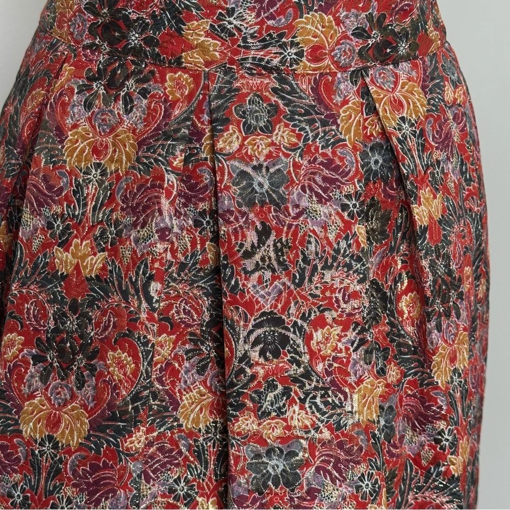 Anthropologie Maeve Rosia Red Floral Metallic Jacquard Circle Skirt Size XS - Picture 5 of 7
